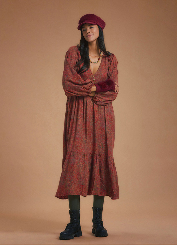Puff Sleeve Bohemian Long Tiered Dress